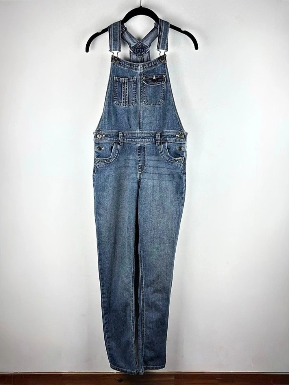 Jordache Girl Denim Jean Overalls Bedazzled Stars Studs Western Cowgirl XL 14 16